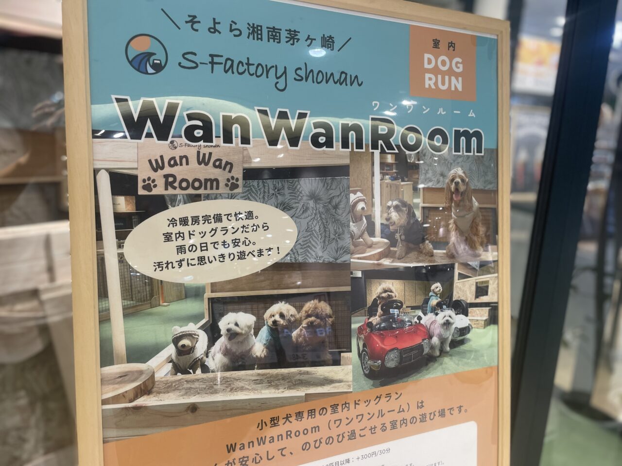 そよら湘南茅ヶ崎2階にあるWanWanRoomの案内ポスター